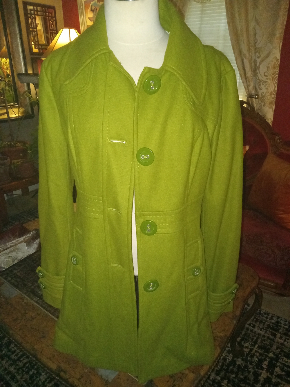 60s/70s Mod Style Women's Apple Green Single-Breasted Pea Coat